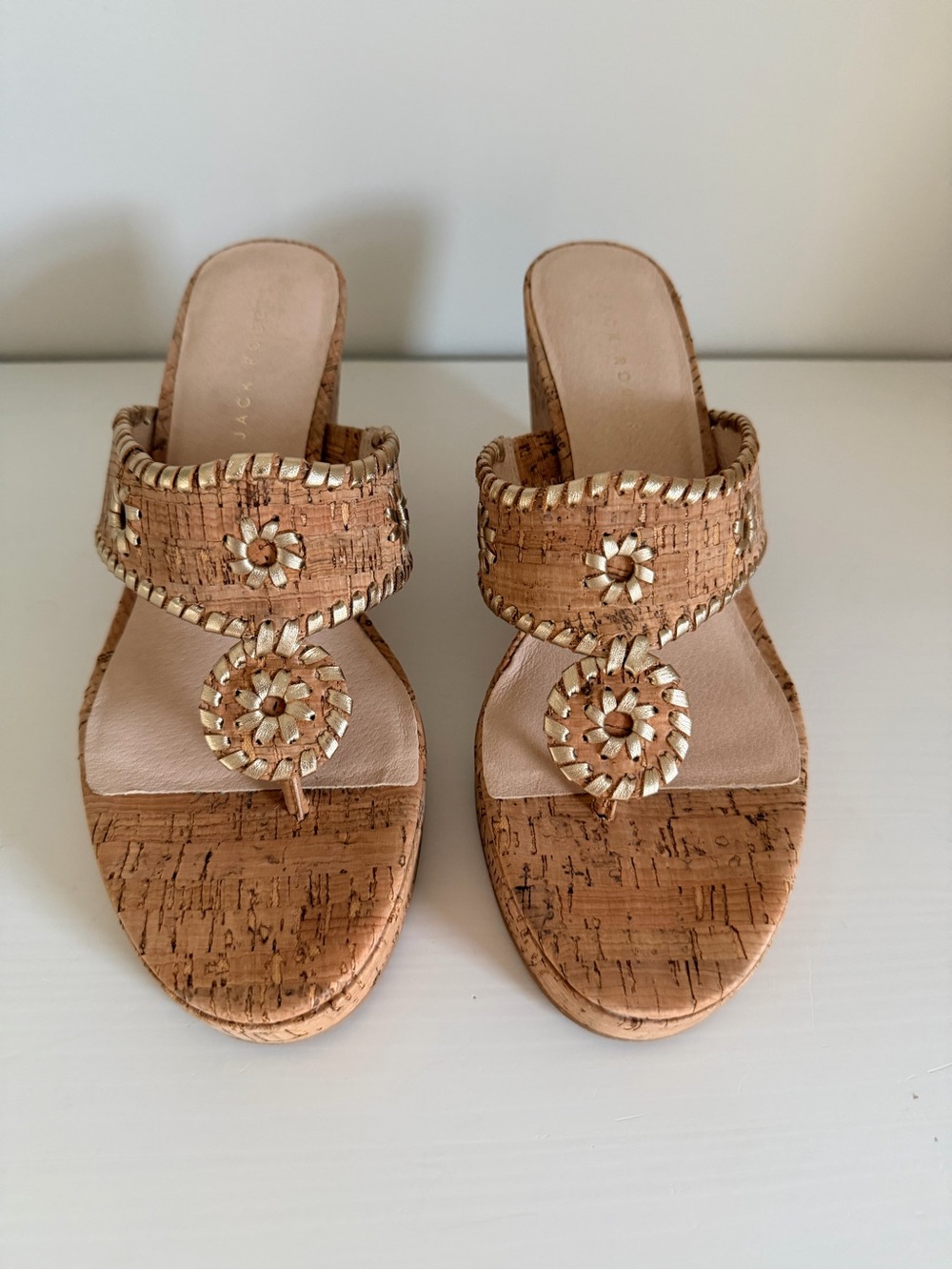 NWT Jack Rogers - Cork and Gold High Wedge Sandals